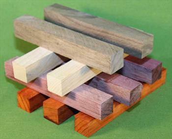 Blank #324 - Pen Turning Blanks, Padauk, Cherry, Purpleheart & Black Walnut, Set of 10, ~ 7/8" x 7/8" x 6+" ~ $14.99